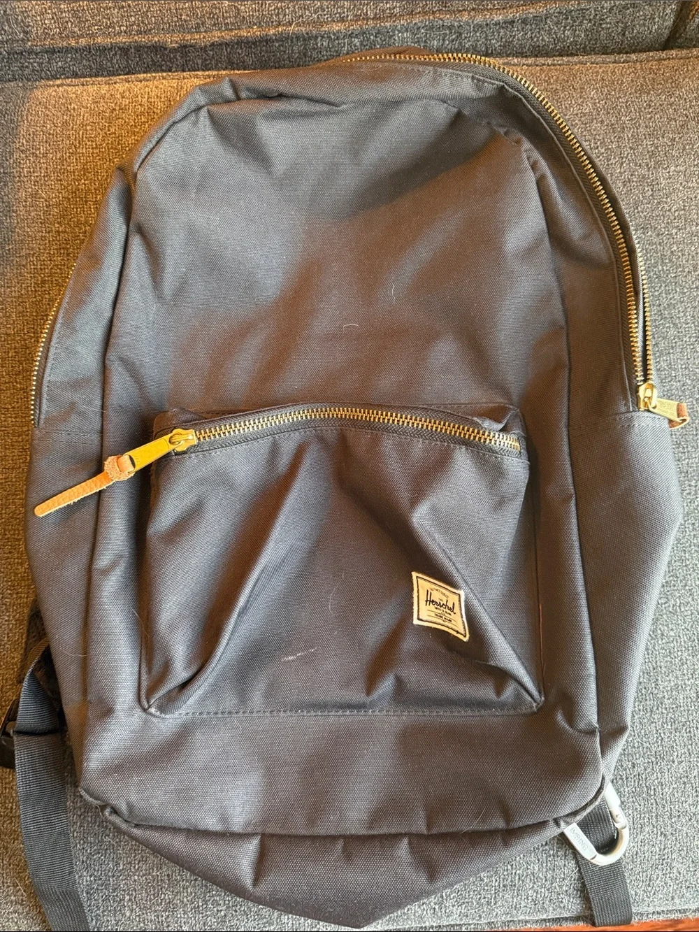 Herschel Supply Company Black Backpack with Gold Zippers and Tan Pulls